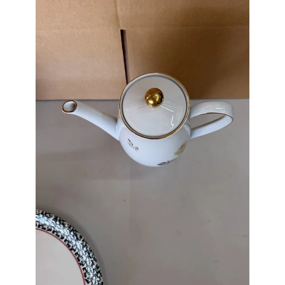 Vintage Seltmann Weiden K Bavaria Porcelain Gold Rimmed Floral Coffee/Tea Pot